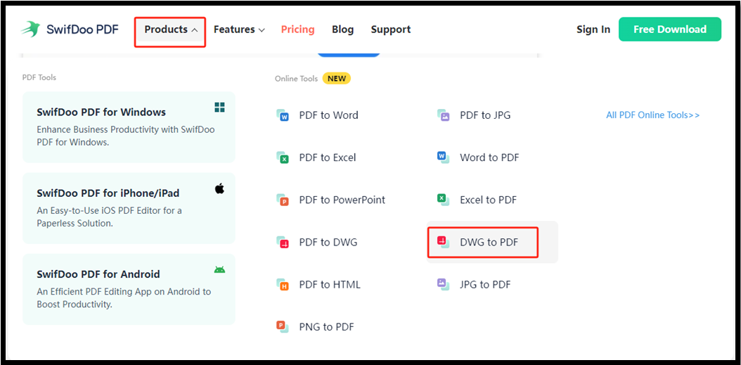 convert DWG to PDF with online SwifDoo PDF converter 1