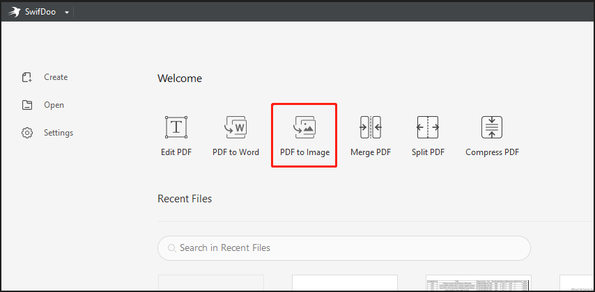 SwifDoo PDF convert Excel to JPG step 1