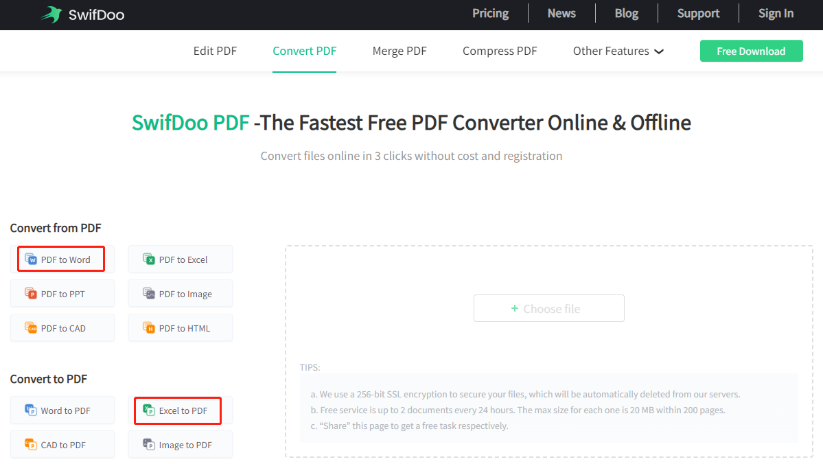 Convert Excel to Word with SwifDoo PDF online converter