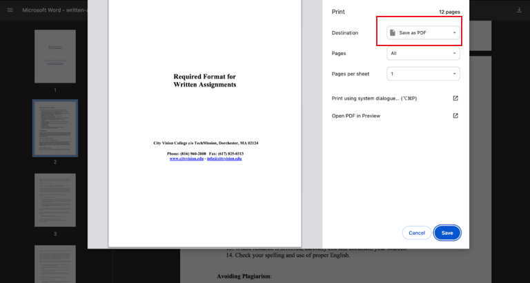 Choose the Save as PDF option in the Print dialog