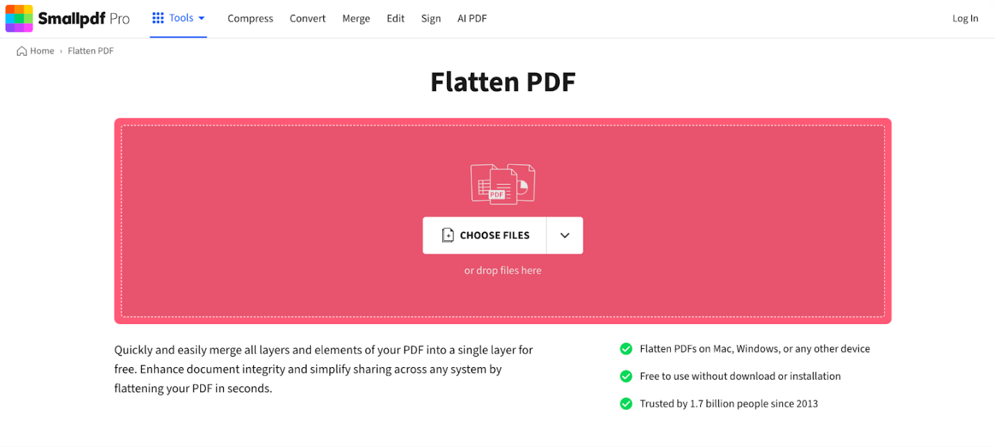 Click CHOOSE FILES to upload your fillable PDF into Smallpdf