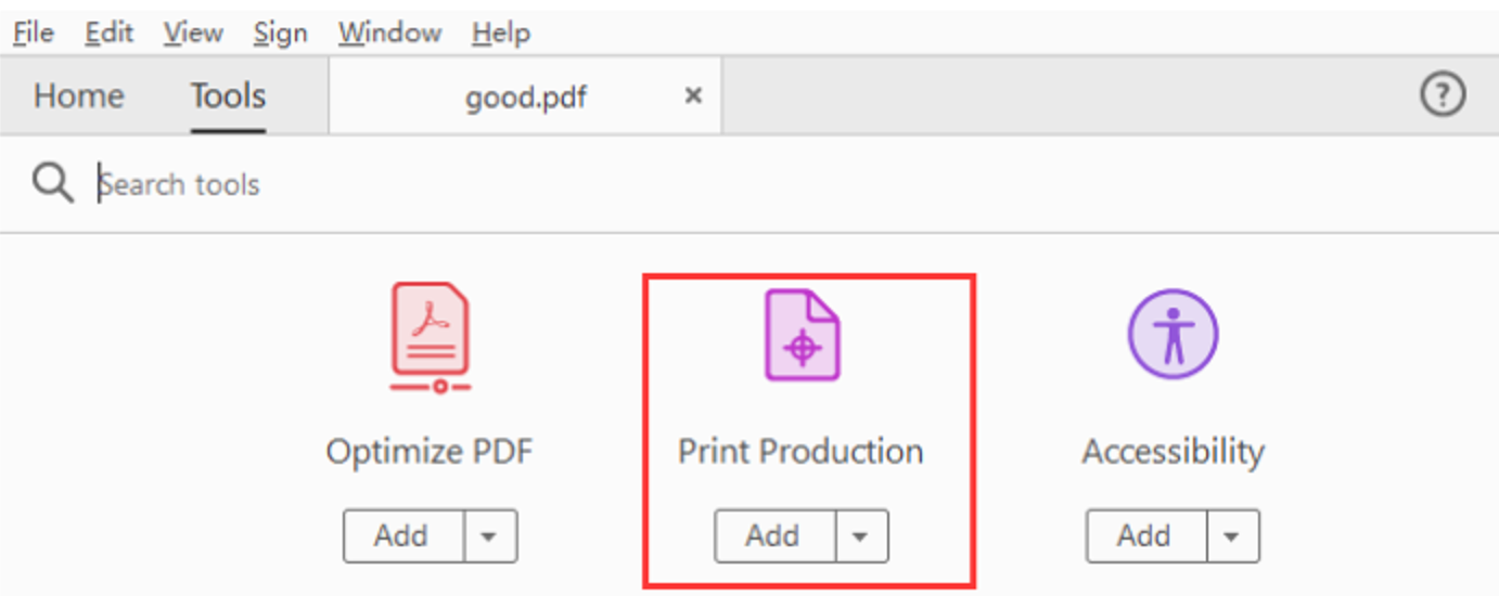 Click Tools and select Print Production in Adobe Acrobat