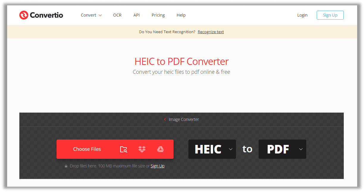 Convert HEIC to PDF in Convertio online