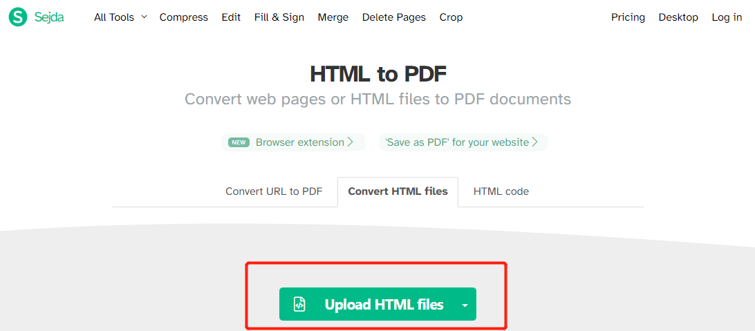 Convert HTML to PDF online with Sejda step 3