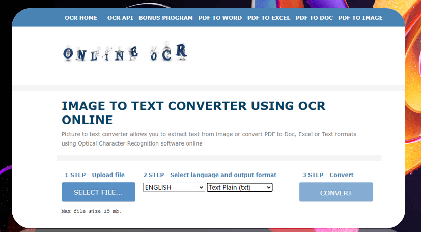 Convert image to text with Online OCR