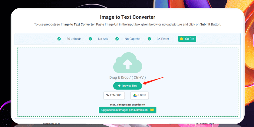 Convert image to text with Prepostseo