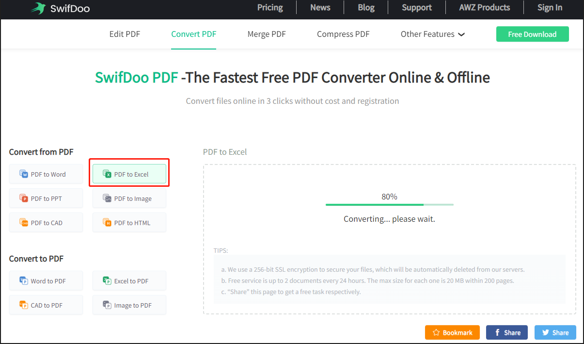 SwifDoo PDF Online convert JPG to Excel step 3