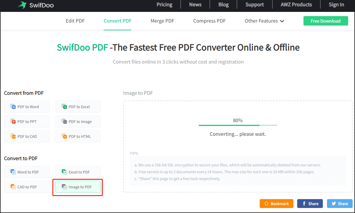 SwifDoo PDF Online convert JPG to Excel step 2