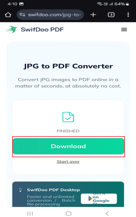 Hit the Download button to save the PDF file from SwifDoo PDF Online Converter