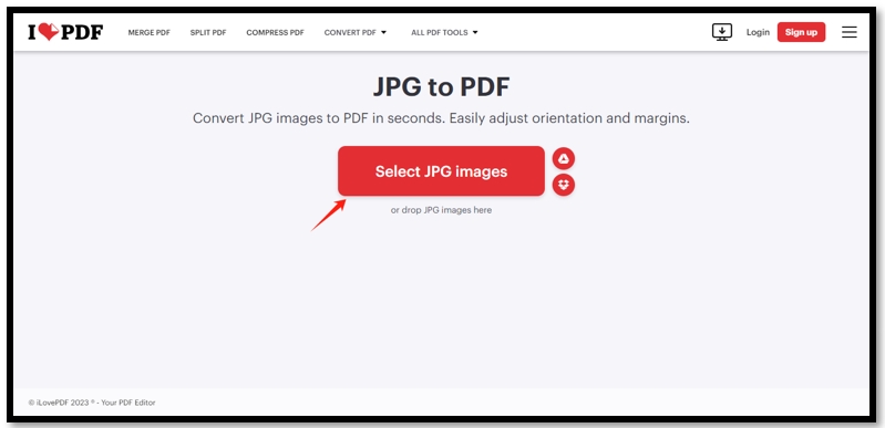Convert JPG to PDF in iLovePDF