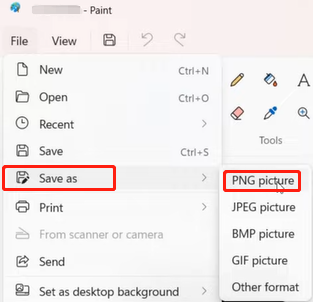 Convert JPG to PNG in Paint step 2