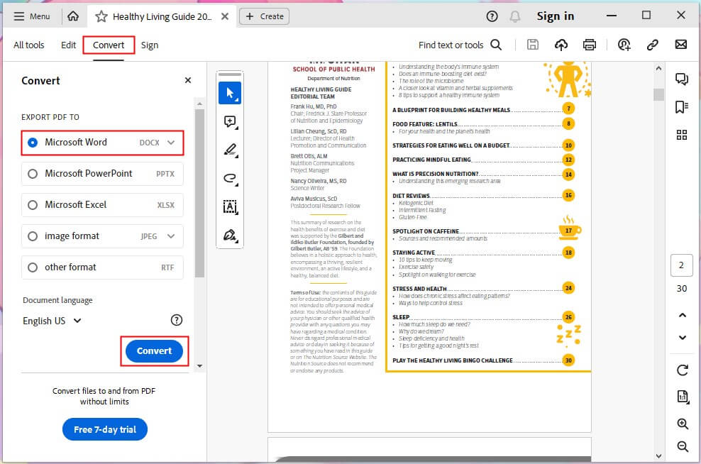 Convert Large PDF to Word via Adobe Acrobat