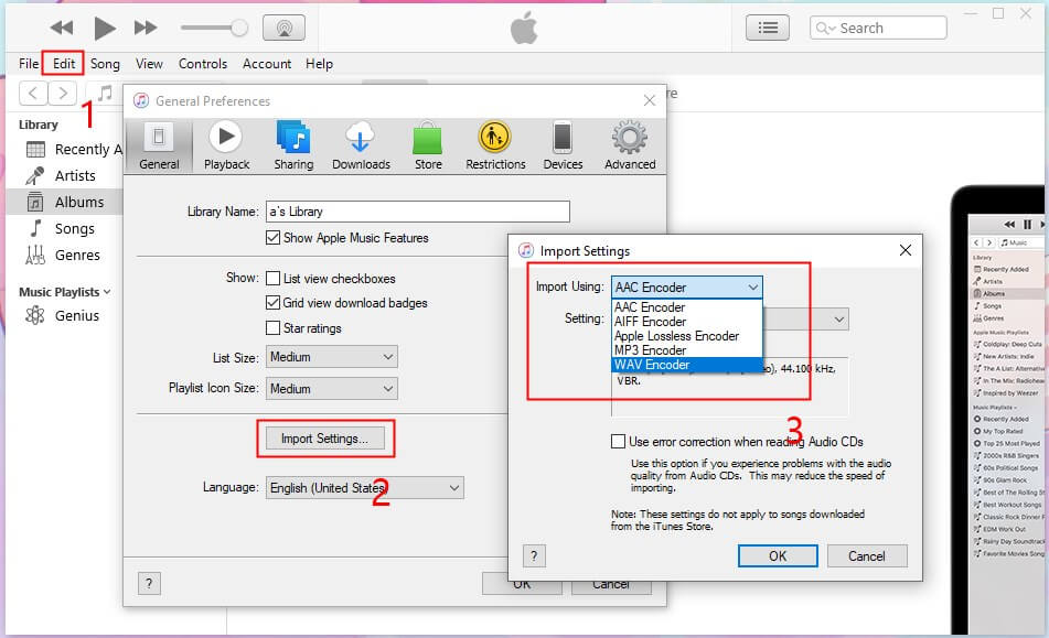 Select WAV Encoder in iTunes