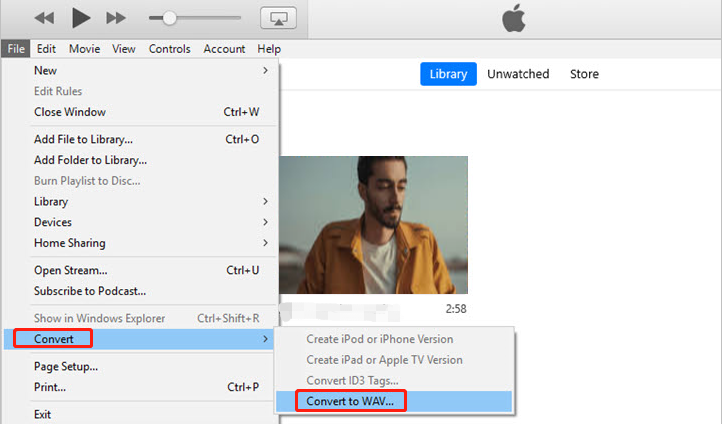 Convert MP4 to WAV in iTunes step 3