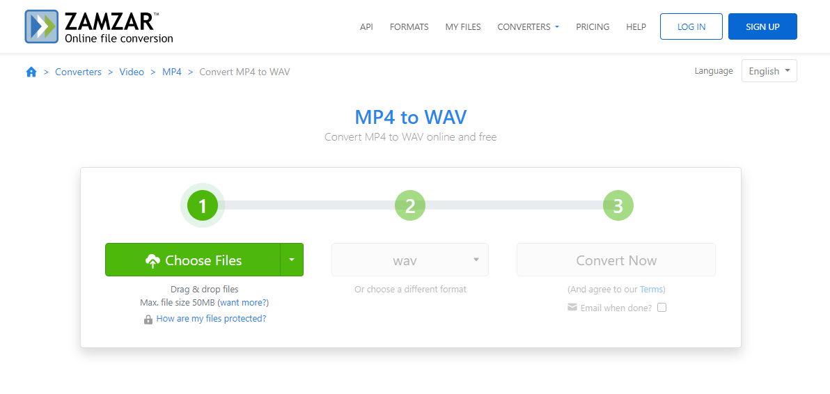 Convert MP4 to WAV with Zamzar online converter