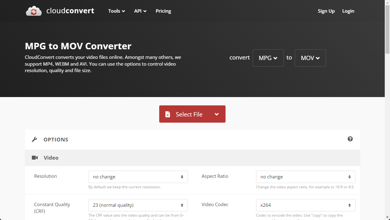 Convert MPG to MOV with CloudConvert