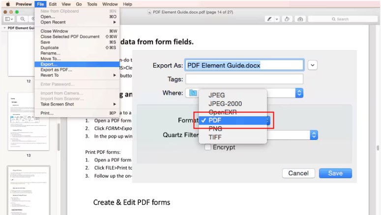 Export as PDF in Preview