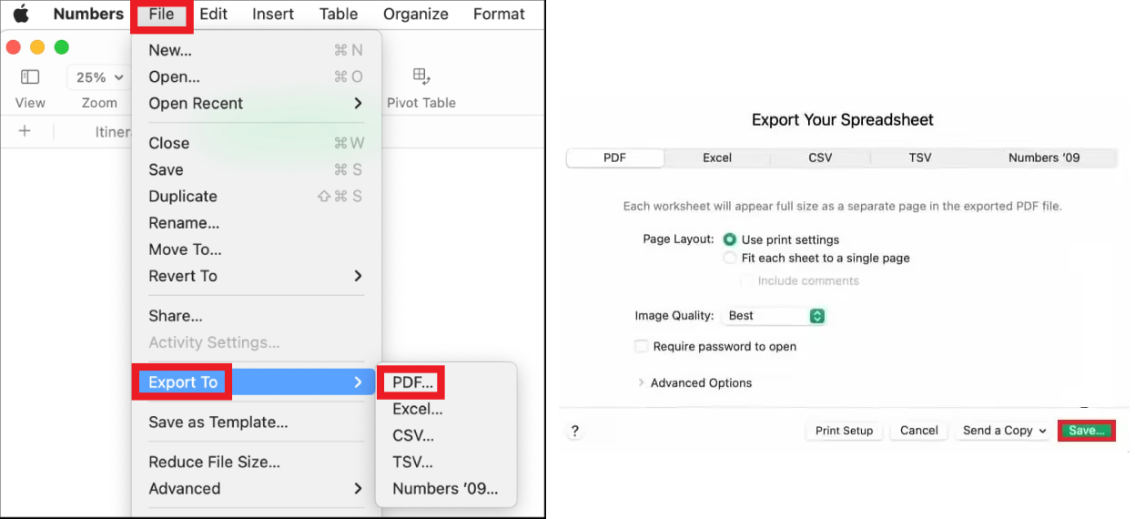 Convert Numbers to PDF Mac