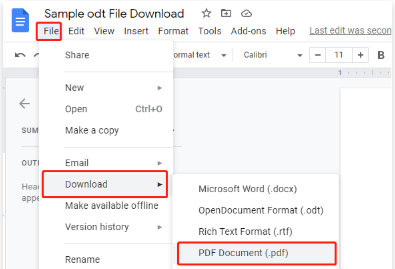 Convert ODT to PDF with Google Docs