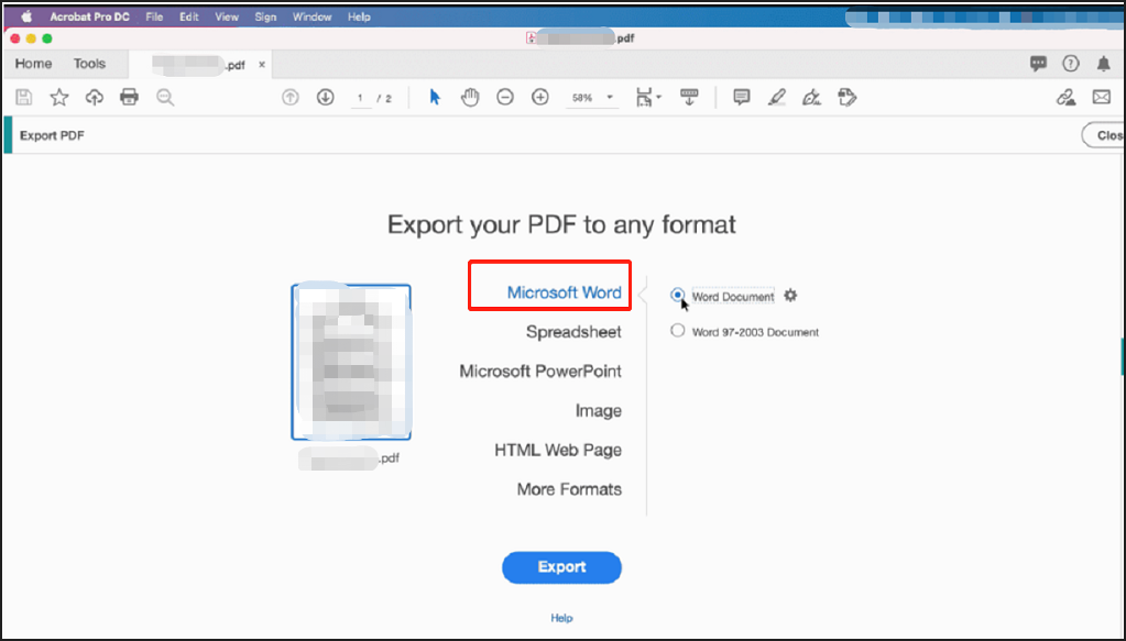 PDF to DOC converter Adobe Acrobat Pro how-to step 2