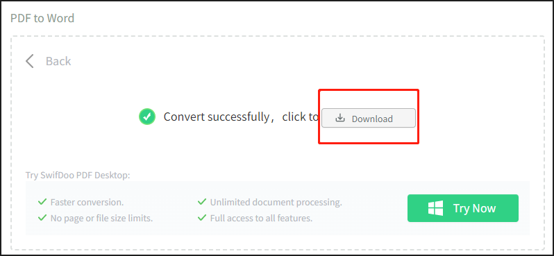 PDF to DOC converter SwifDoo PDF online how-to step 2