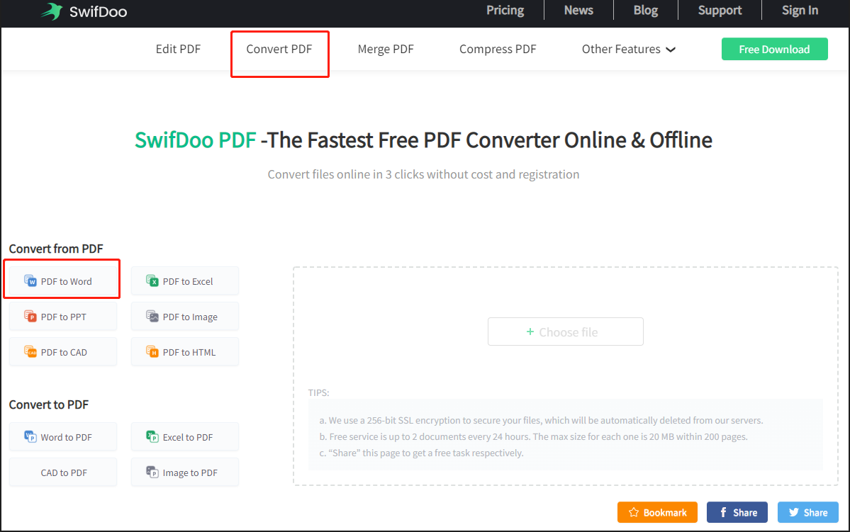 PDF to DOC converter SwifDoo PDF online how-to step 1