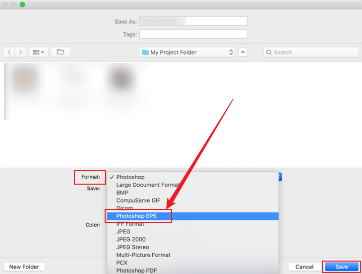 Choose the Photoshop EPS option from the Format list in Photoshop