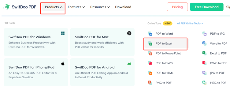 Free PDF to Excel Converter for Mac: SwifDoo PDF Online 1