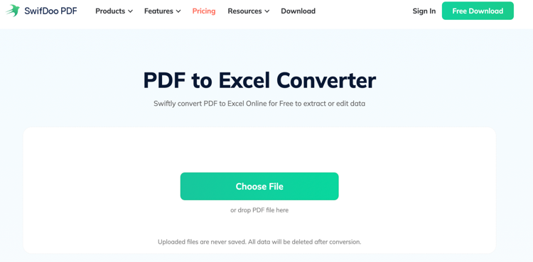 Free PDF to Excel Converter for Mac: SwifDoo PDF Online 2