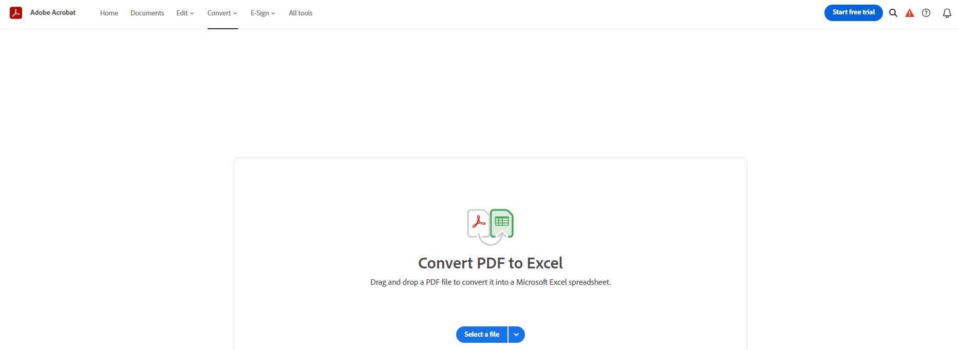 Convert PDF to Excel with Adobe Acrobat Online Converter
