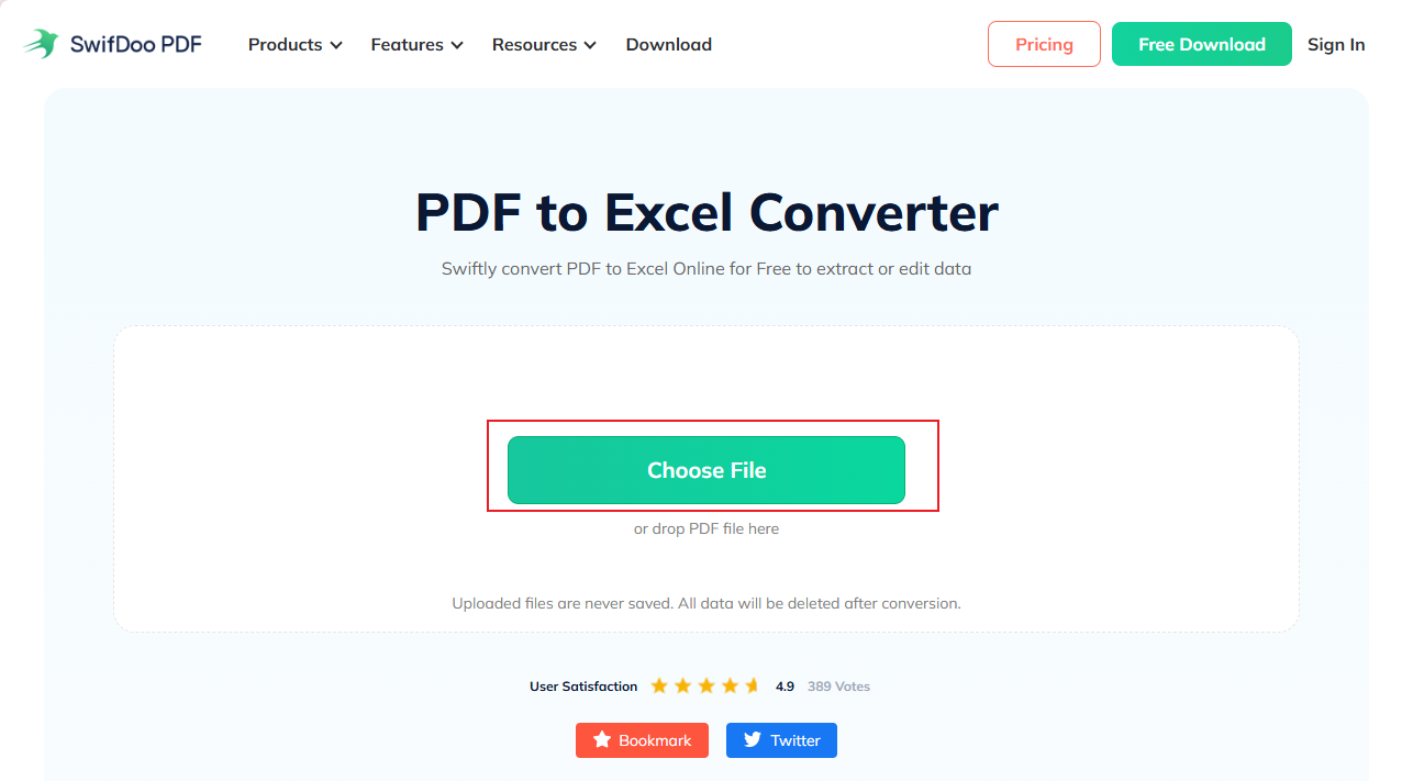 Click Choose File to upload the target PDF file into SwifDoo PDF Online Converter