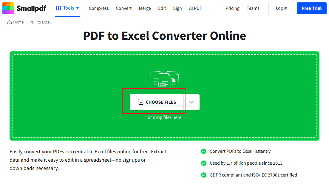 Click CHOOSE FILES to upload the target scanned PDF into Smallpdf