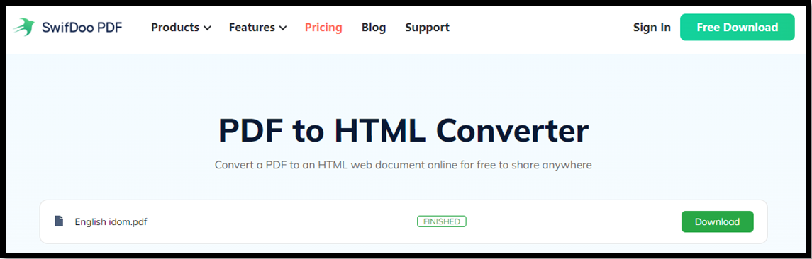 convert PDF to HTML online with SwifDoo PDF online converter