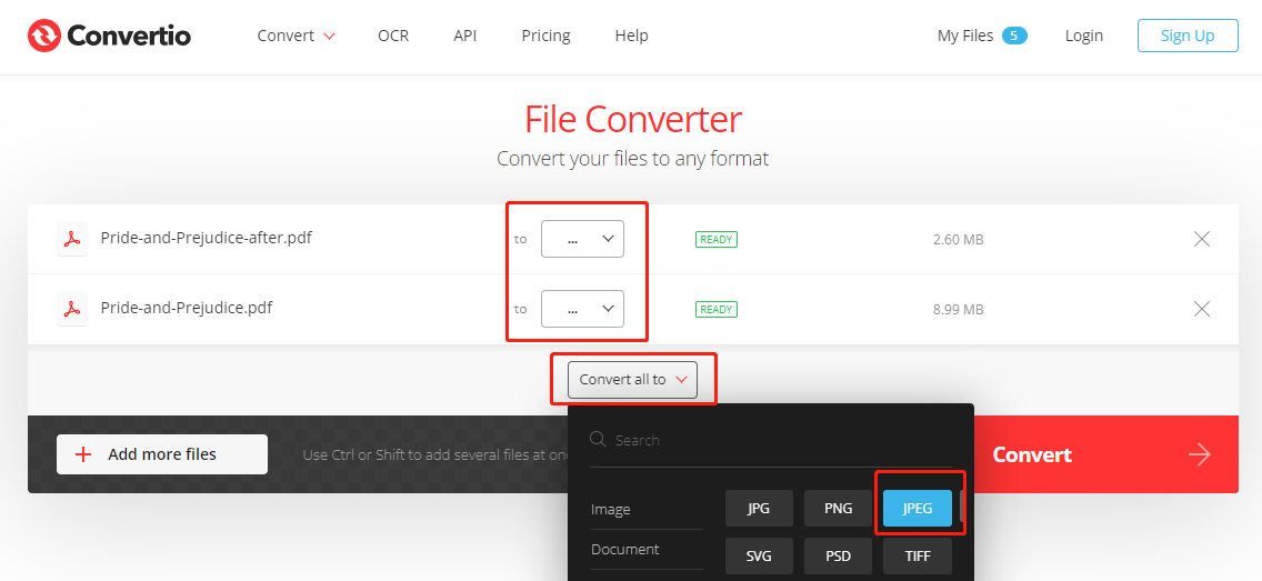 Convert PDF to JPEG with Convertio step 2