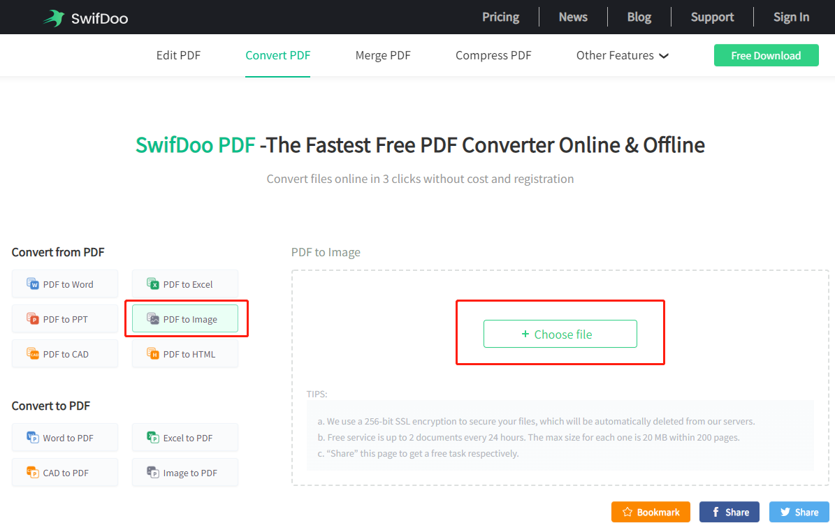 Convert PDF to JPEG with SwifDoo PDF online converter step 2