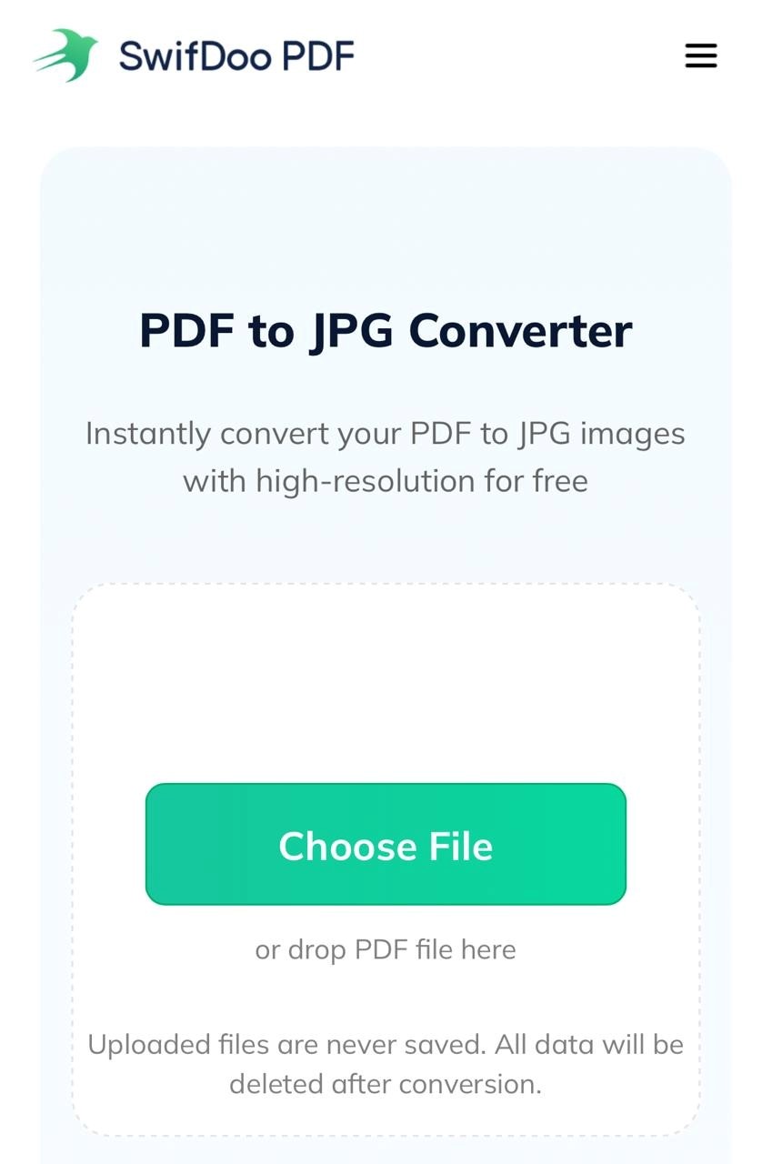 Hit the Choose File button to upload the PDF file into SwifDoo PDF Online Converter