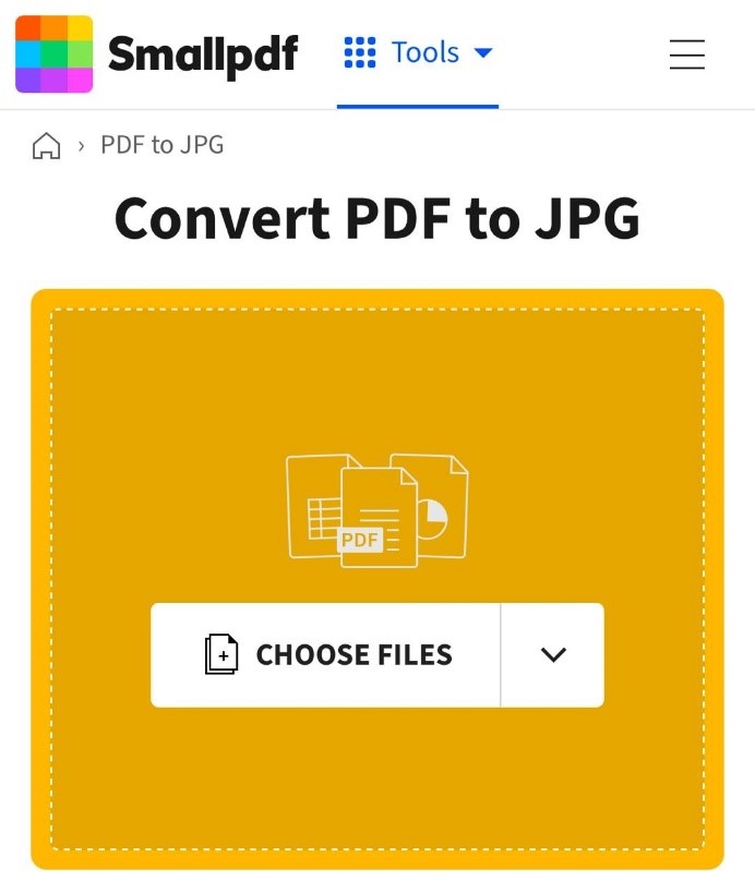 Tap on CHOOSE FILES to upload the target PDF file into Smallpdf on Android