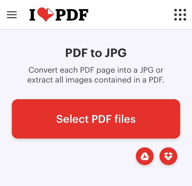 Tap the Select PDF files button in iLovePDF on Android