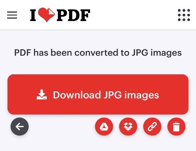 Hit the Download JPG images button in iLovePDF on Android