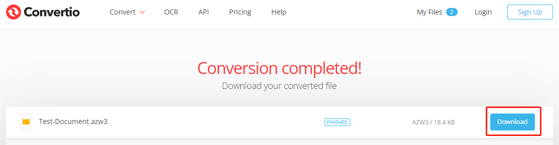 Convert PDF to Kindle using Convertio step 3