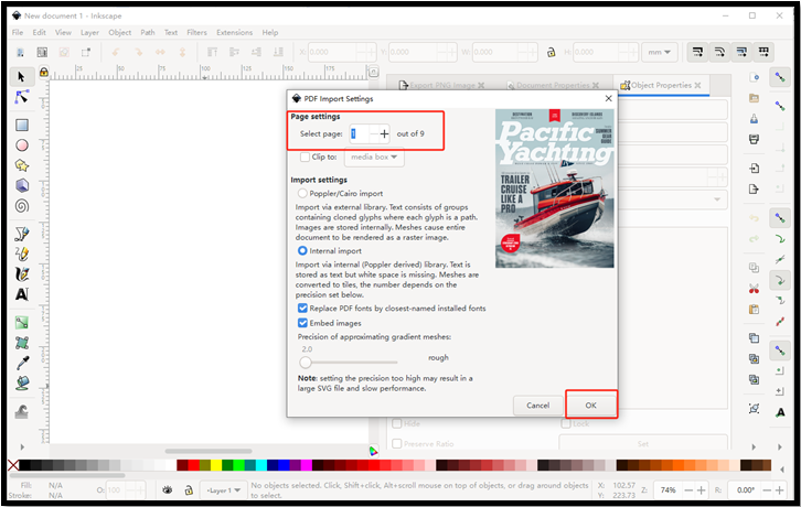 convert PDF to Latex using Inkscape 1