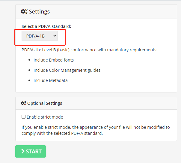 Convert PDF to PDFA with PDF2Go online step 3
