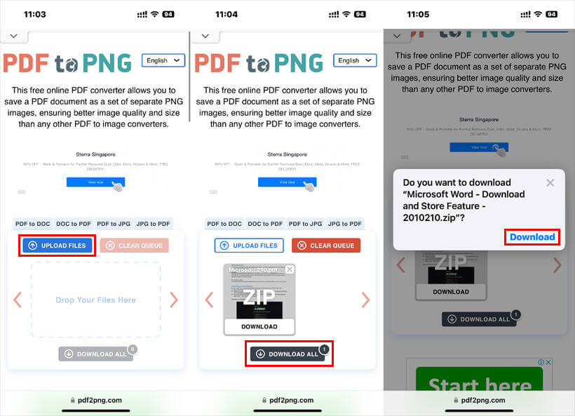 Convert PDF to PNG on iPhone Online
