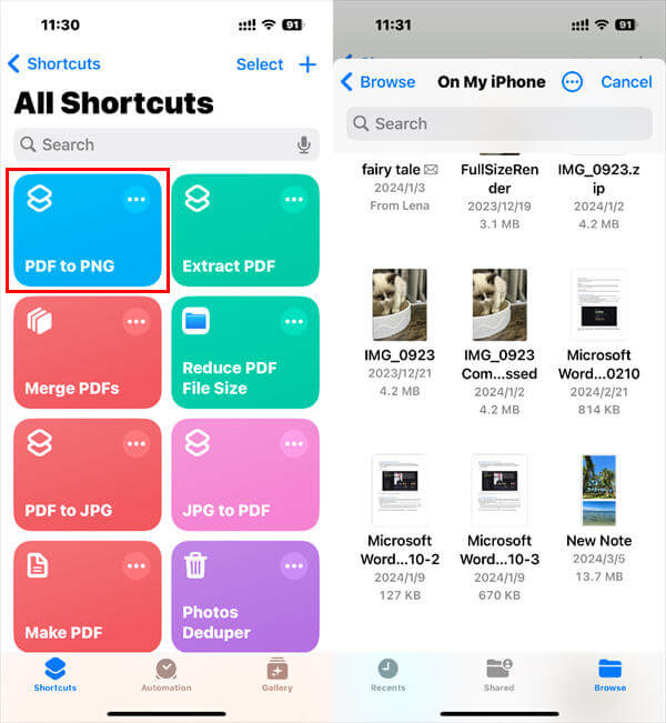 Convert PDF to PNG on iPhone via Shortcuts