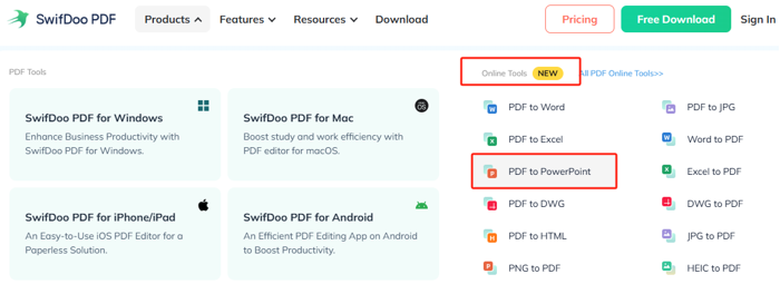 Convert PDF to PowerPoint on Mac with Online SwifDoo PDF 1