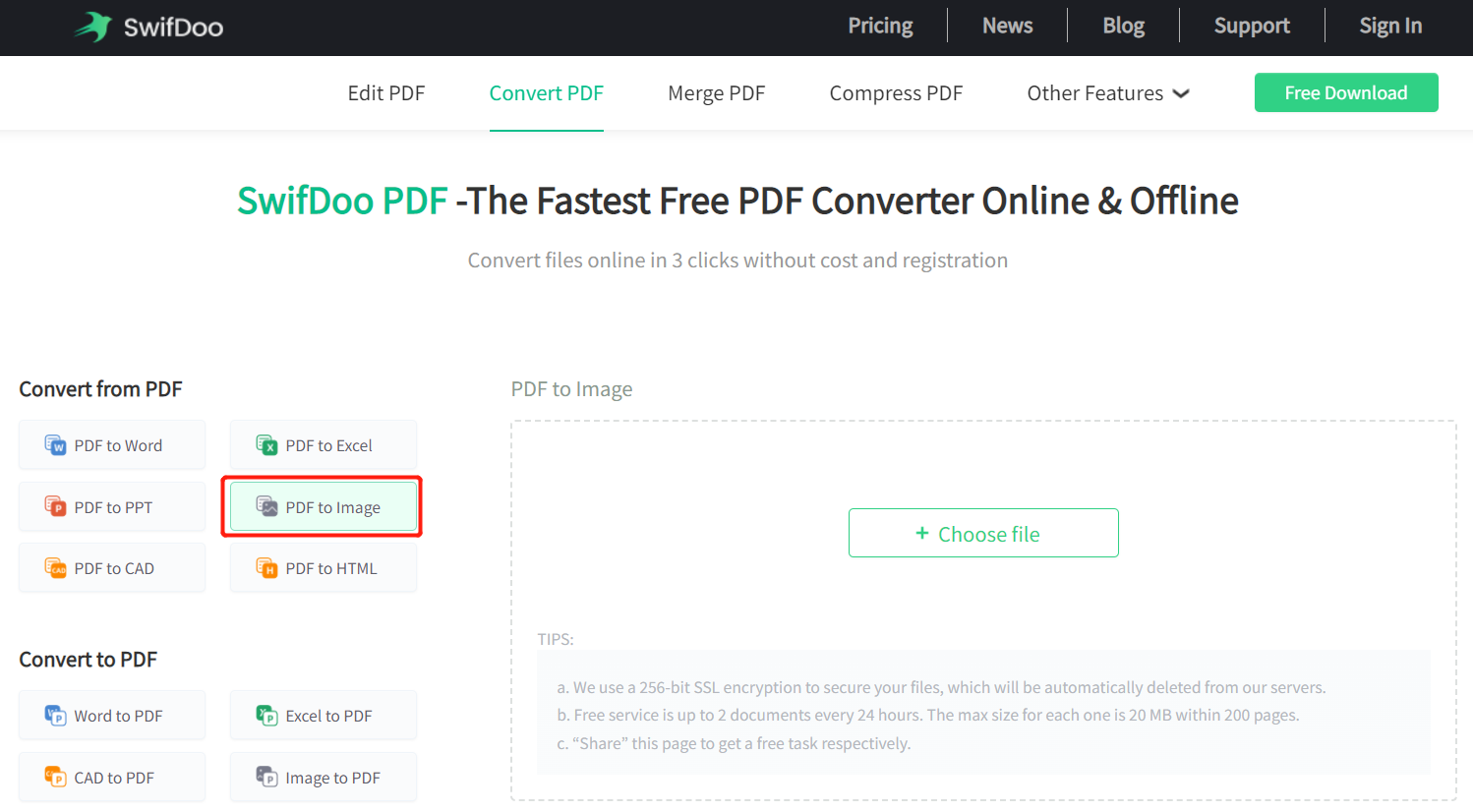 Convert PDF to TIFF online with SwifDoo PDF online converter