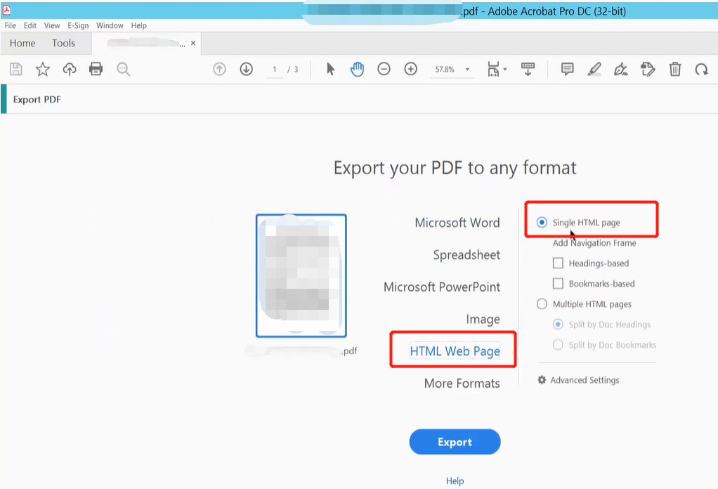 Convert PDF to URL with Adobe Acrobat Pro DC step 2