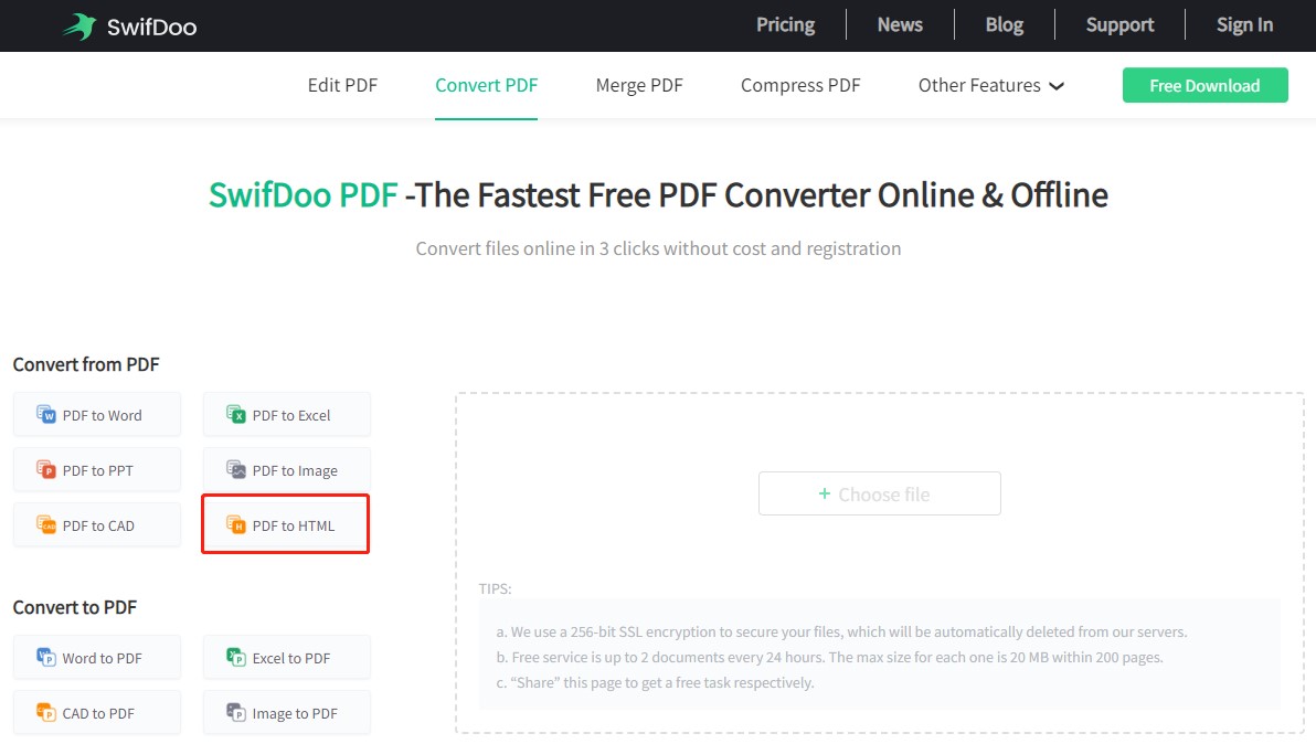 Convert PDF to URL with SwifDoo PDF Online Converter step 2