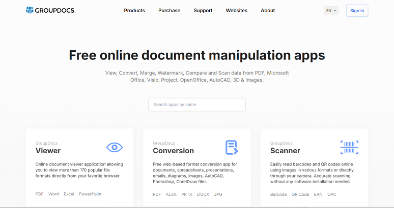 Main interface of GroupDocs