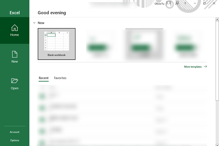 Interface of Microsoft Excel